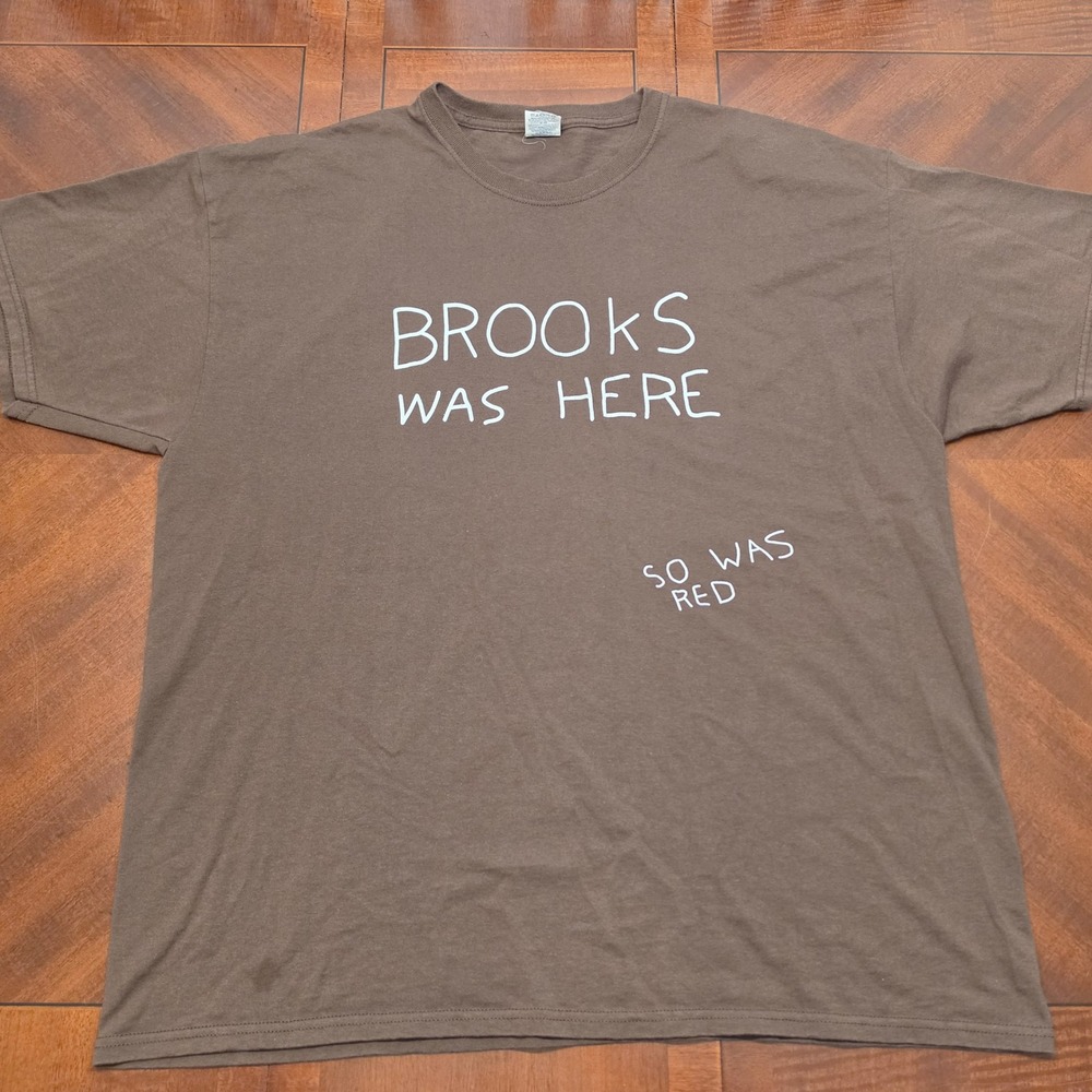 Jerzees T-Shirt Mens 2XL Brown Shawshank Prison Brooks Was Here Movie Promo Tee
